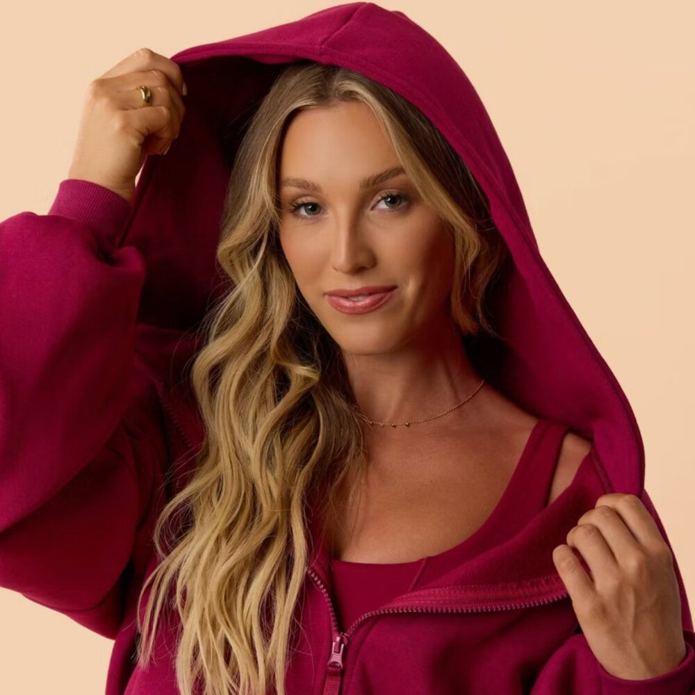 NWT Blogilates Marshmallow Full Zip Hoodie - Burgundy Raspberry - Picture 4 of 7